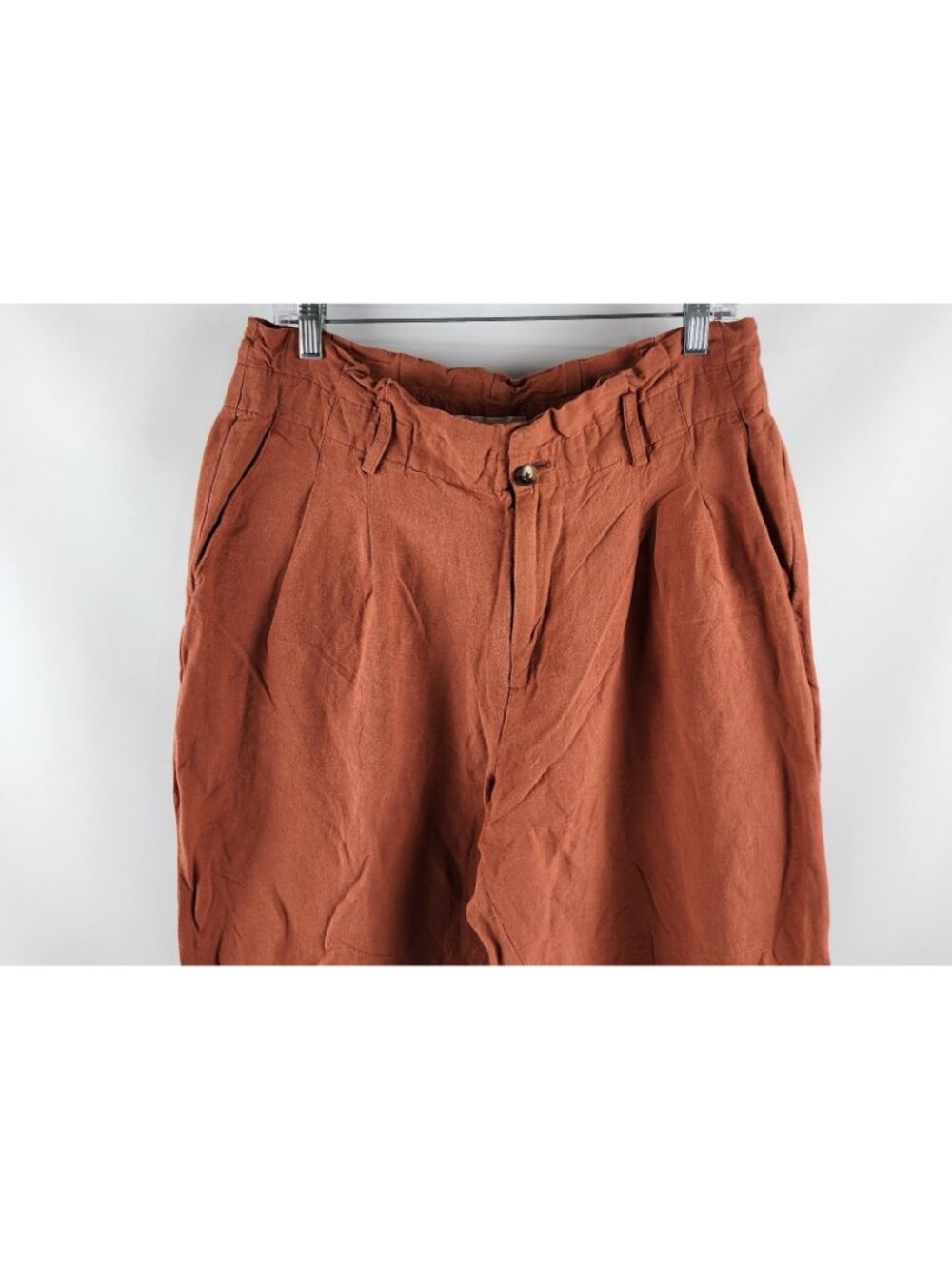 Madewell Pants Womens 12 Rust Linen-Blend Paperbag Pleated High Waist Pant - Picture 2 of 10